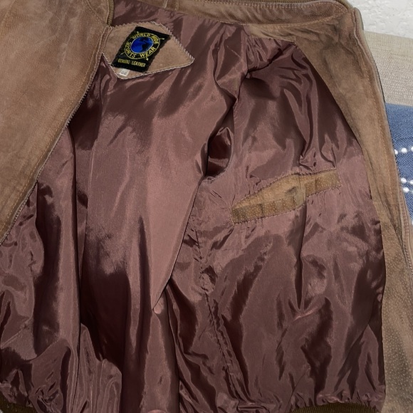 Vintage 70’s WWS Tan Suede Leather Bomber Jacket Pig Split Leather - Picture 8 of 16